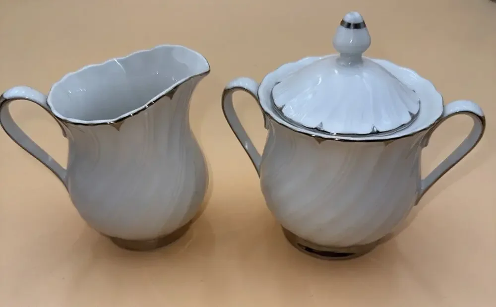 2 Piece Vintage Cream And Sugar Holders Harmony House Heirloom Fine China #351